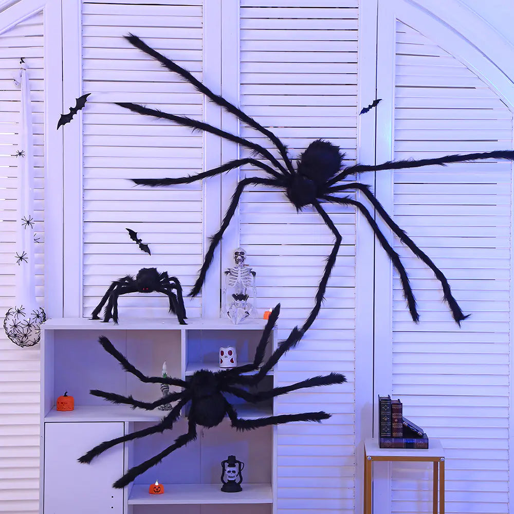 Halloween Spider Web Party Decoration with Plush Spiders