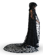 Black Hooded Cape Tulle Cloak | Wizard Vampire Robe with Hood for Women |