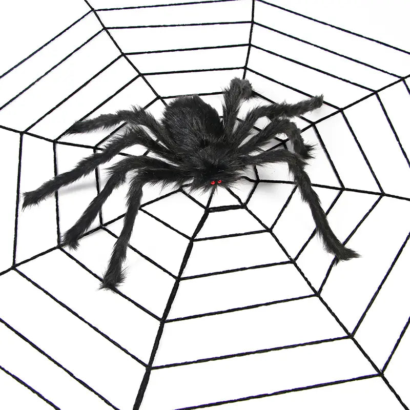 Halloween Spider Web Party Decoration with Plush Spiders