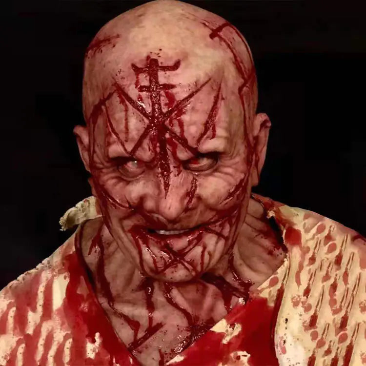 Horror Bald Old Man Mask with Blood Scar for Parties