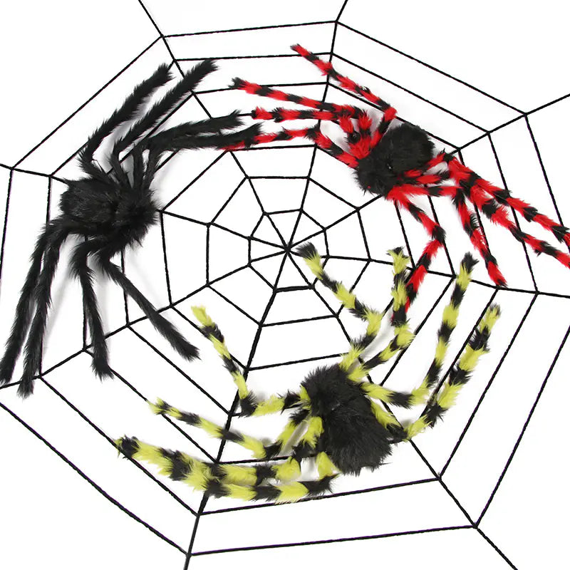 Halloween Spider Web Party Decoration with Plush Spiders